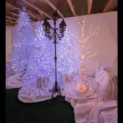 9' Height Winter Scene Rental  - Artificial Trees & Floor Plants - White Winter Scene for rent